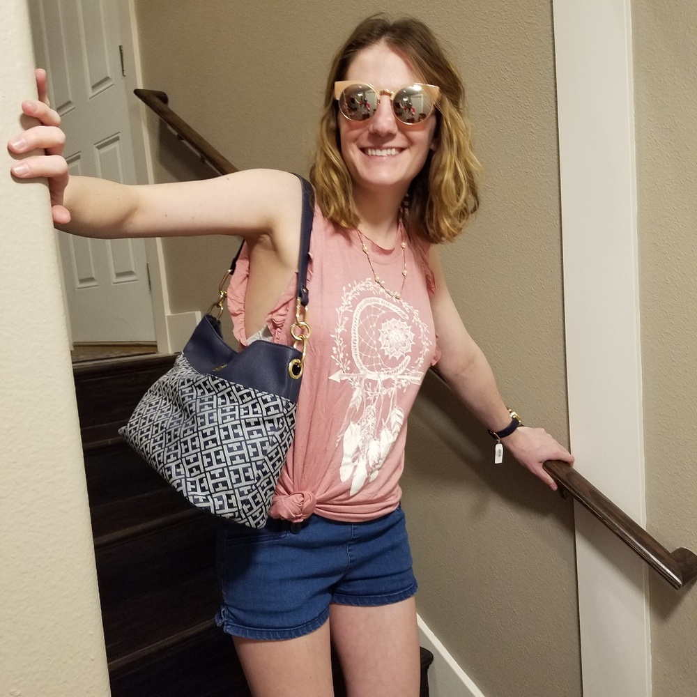 Last 1 XL!Boho Pink Dreamcatcher Ruffle Tank Tunic - Picture 3 of 7